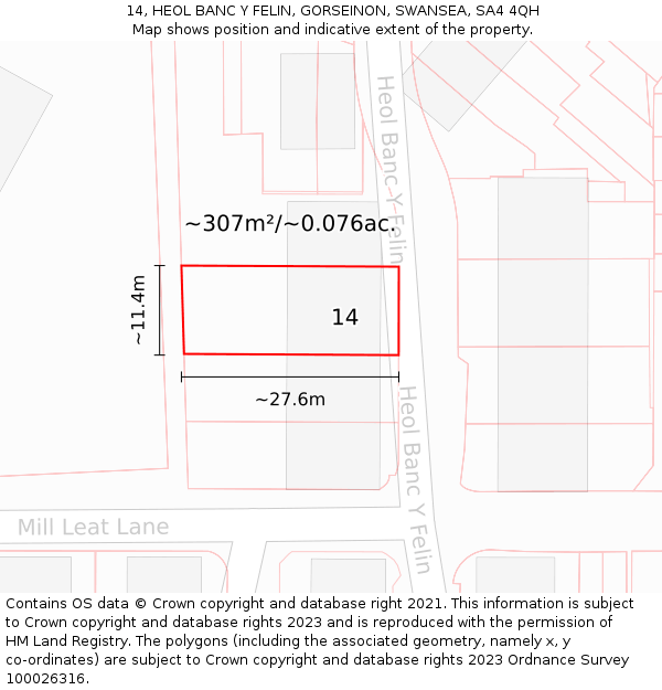 14, HEOL BANC Y FELIN, GORSEINON, SWANSEA, SA4 4QH: Plot and title map