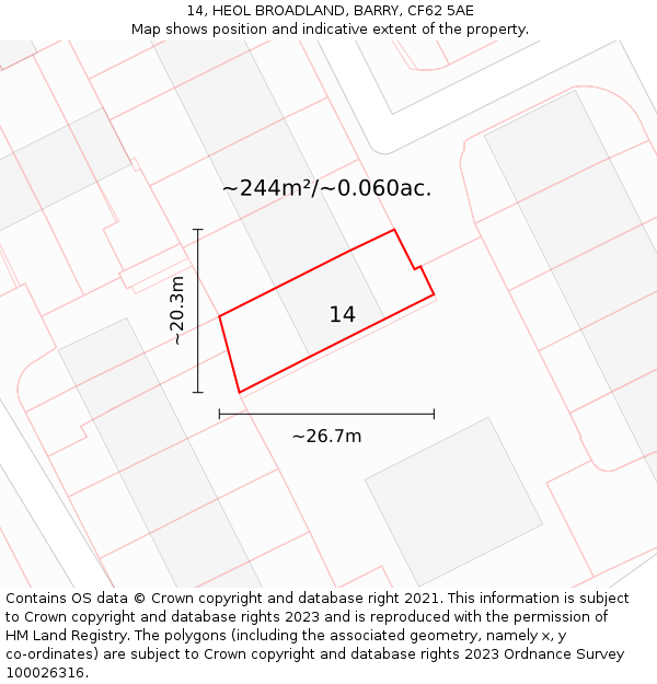 14, HEOL BROADLAND, BARRY, CF62 5AE: Plot and title map