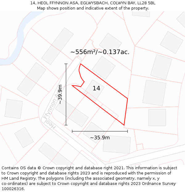 14, HEOL FFYNNON ASA, EGLWYSBACH, COLWYN BAY, LL28 5BL: Plot and title map