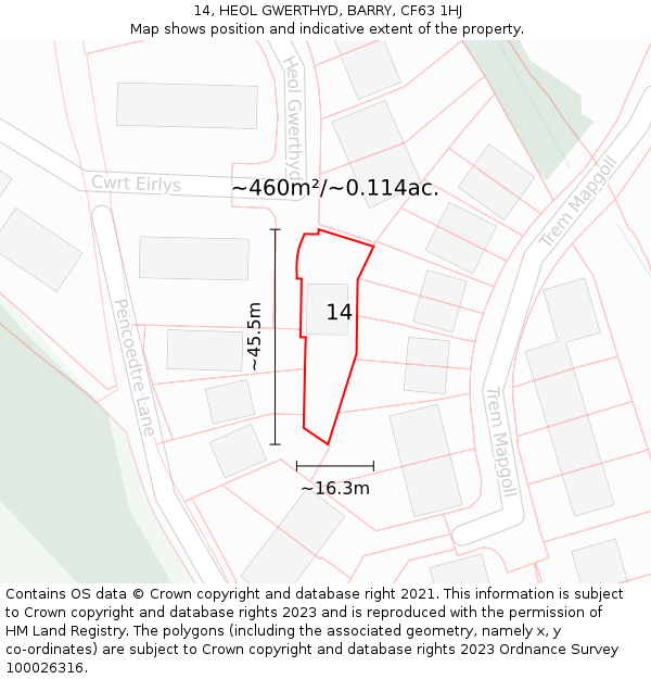 14, HEOL GWERTHYD, BARRY, CF63 1HJ: Plot and title map