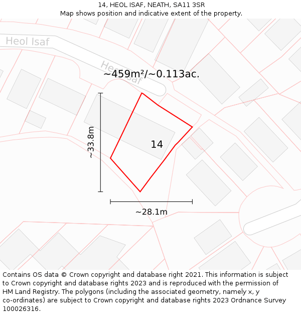 14, HEOL ISAF, NEATH, SA11 3SR: Plot and title map