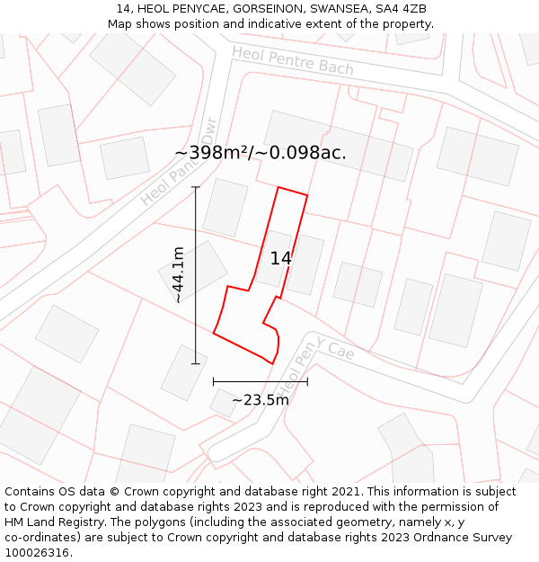 14, HEOL PENYCAE, GORSEINON, SWANSEA, SA4 4ZB: Plot and title map