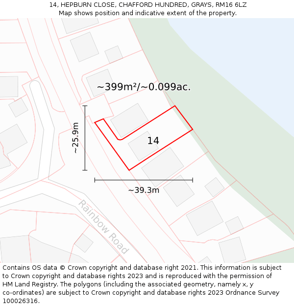 14, HEPBURN CLOSE, CHAFFORD HUNDRED, GRAYS, RM16 6LZ: Plot and title map