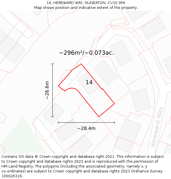 14, HEREWARD WAY, NUNEATON, CV10 0FA: Plot and title map
