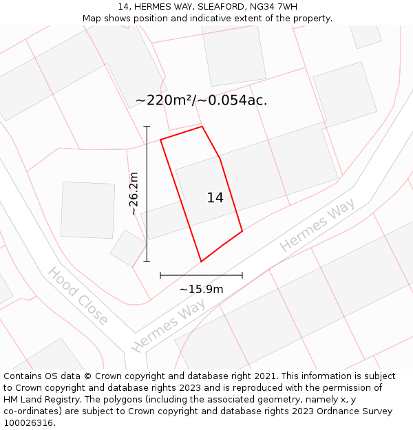 14, HERMES WAY, SLEAFORD, NG34 7WH: Plot and title map