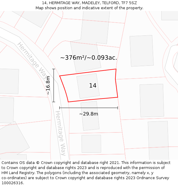 14, HERMITAGE WAY, MADELEY, TELFORD, TF7 5SZ: Plot and title map