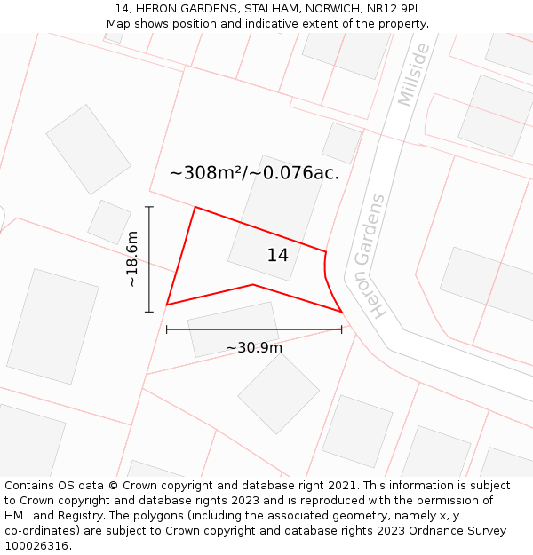 14, HERON GARDENS, STALHAM, NORWICH, NR12 9PL: Plot and title map
