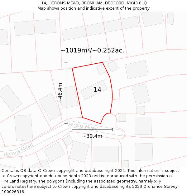 14, HERONS MEAD, BROMHAM, BEDFORD, MK43 8LQ: Plot and title map