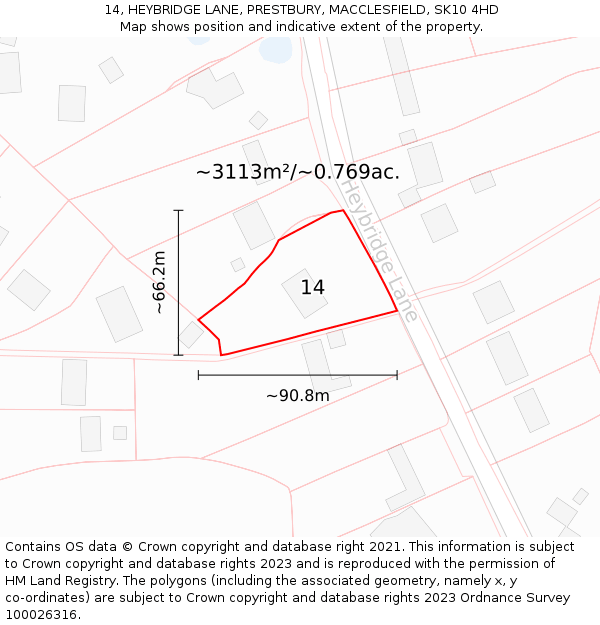 14, HEYBRIDGE LANE, PRESTBURY, MACCLESFIELD, SK10 4HD: Plot and title map