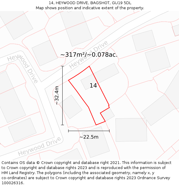 14, HEYWOOD DRIVE, BAGSHOT, GU19 5DL: Plot and title map