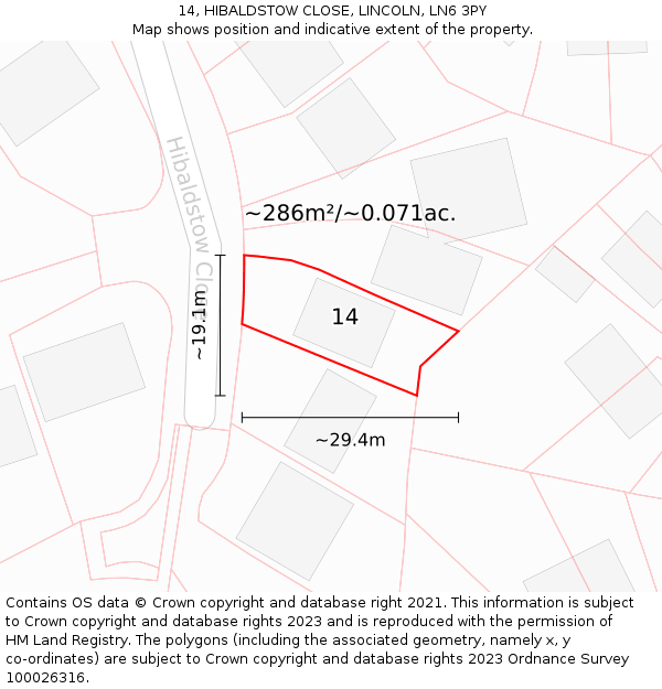 14, HIBALDSTOW CLOSE, LINCOLN, LN6 3PY: Plot and title map