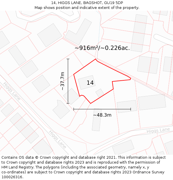 14, HIGGS LANE, BAGSHOT, GU19 5DP: Plot and title map