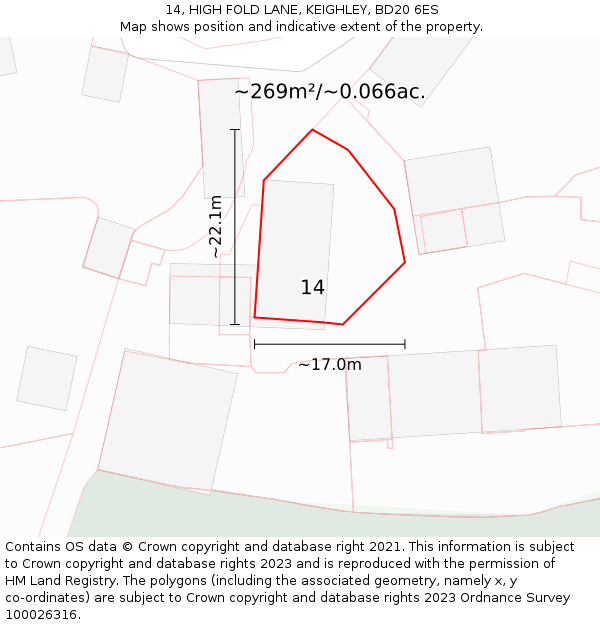 14, HIGH FOLD LANE, KEIGHLEY, BD20 6ES: Plot and title map