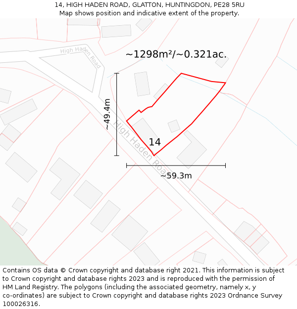 14, HIGH HADEN ROAD, GLATTON, HUNTINGDON, PE28 5RU: Plot and title map