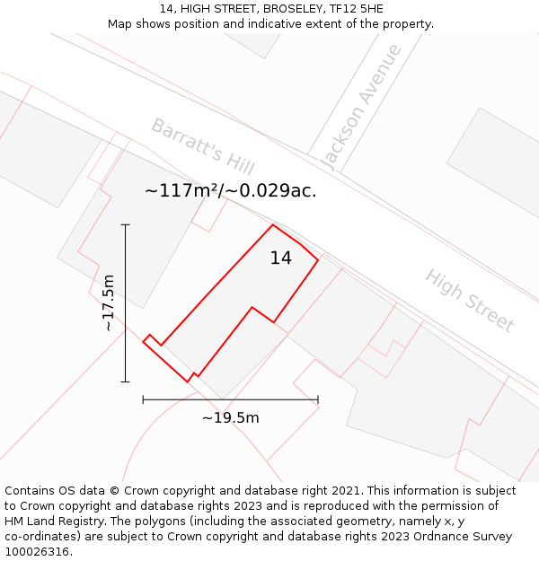 14, HIGH STREET, BROSELEY, TF12 5HE: Plot and title map