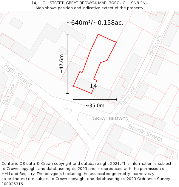 14, HIGH STREET, GREAT BEDWYN, MARLBOROUGH, SN8 3NU: Plot and title map