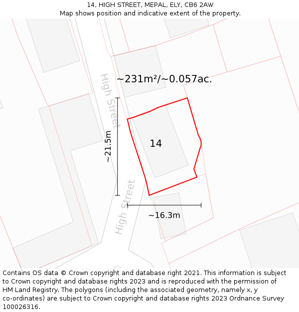 14, HIGH STREET, MEPAL, ELY, CB6 2AW: Plot and title map