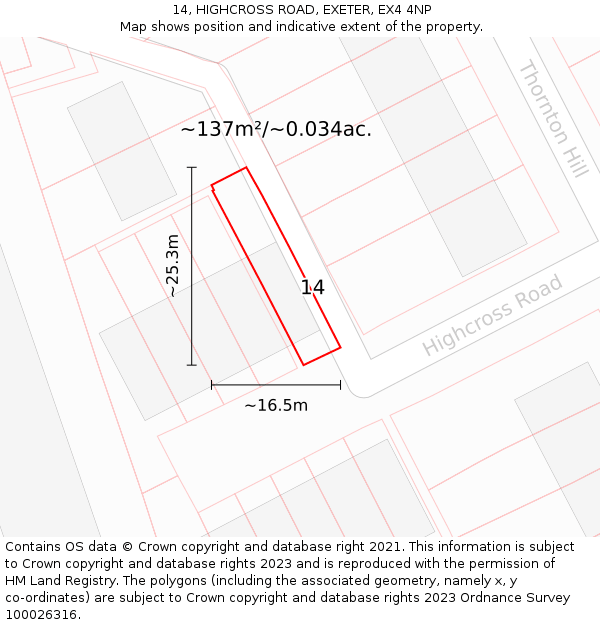 14, HIGHCROSS ROAD, EXETER, EX4 4NP: Plot and title map