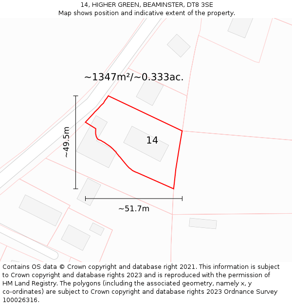 14, HIGHER GREEN, BEAMINSTER, DT8 3SE: Plot and title map