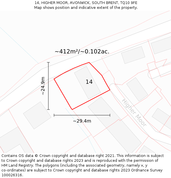 14, HIGHER MOOR, AVONWICK, SOUTH BRENT, TQ10 9FE: Plot and title map