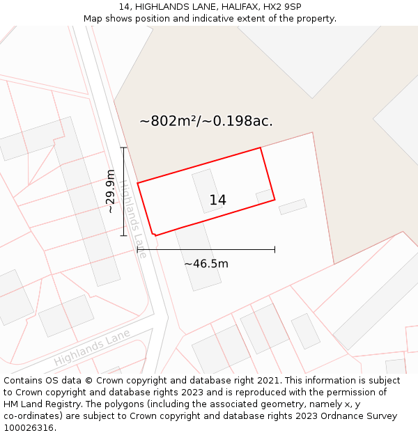 14, HIGHLANDS LANE, HALIFAX, HX2 9SP: Plot and title map