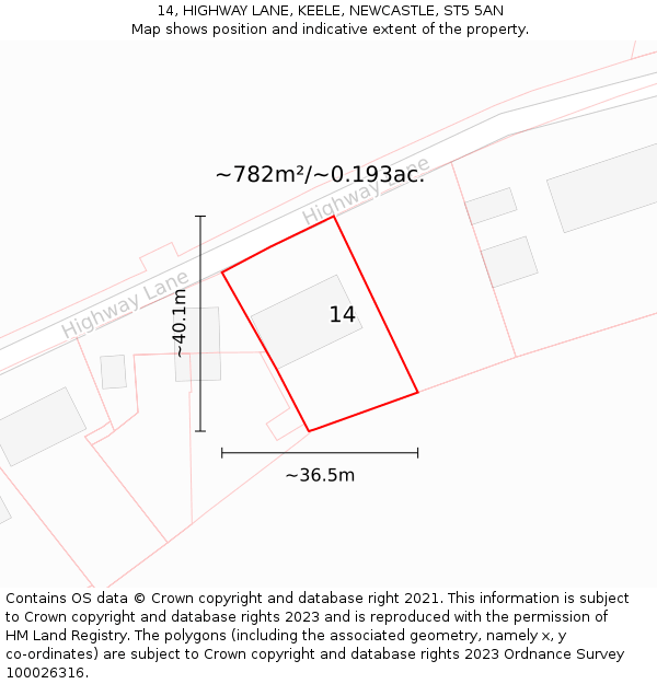 14, HIGHWAY LANE, KEELE, NEWCASTLE, ST5 5AN: Plot and title map