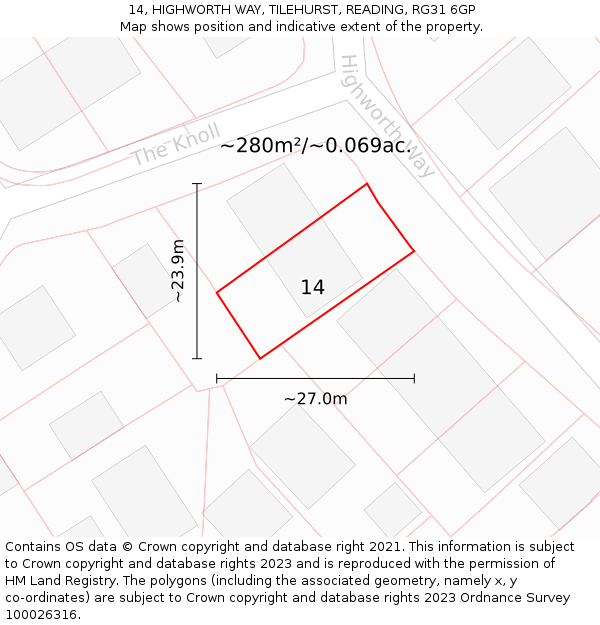 14, HIGHWORTH WAY, TILEHURST, READING, RG31 6GP: Plot and title map