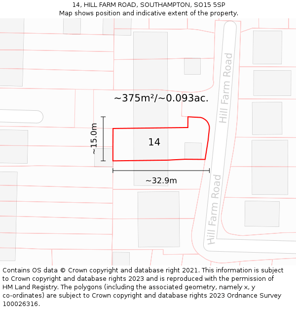 14, HILL FARM ROAD, SOUTHAMPTON, SO15 5SP: Plot and title map