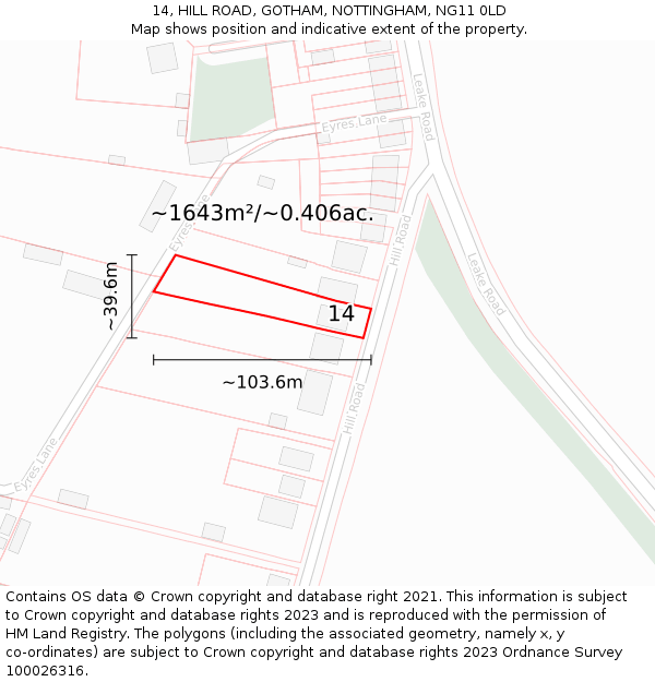 14, HILL ROAD, GOTHAM, NOTTINGHAM, NG11 0LD: Plot and title map