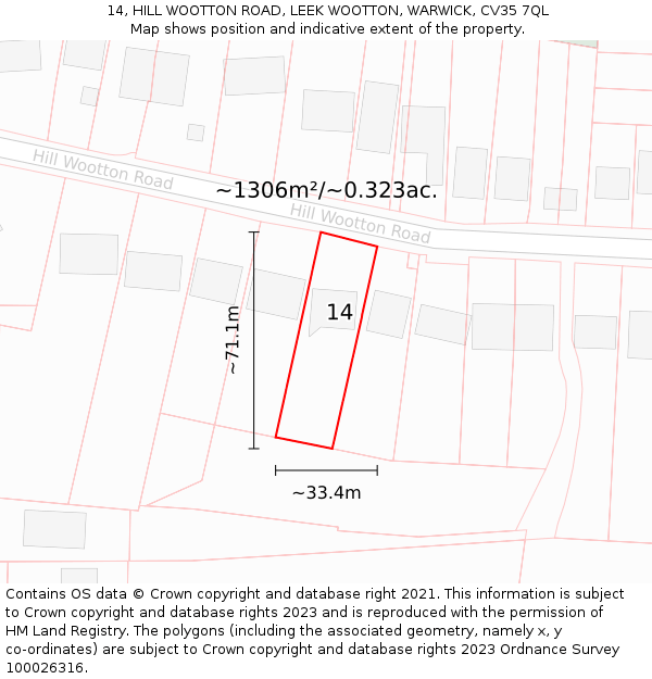 14, HILL WOOTTON ROAD, LEEK WOOTTON, WARWICK, CV35 7QL: Plot and title map