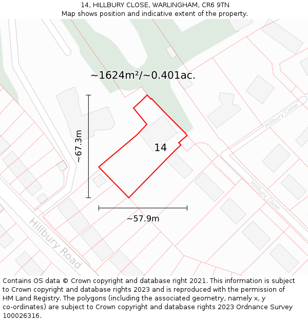 14, HILLBURY CLOSE, WARLINGHAM, CR6 9TN: Plot and title map