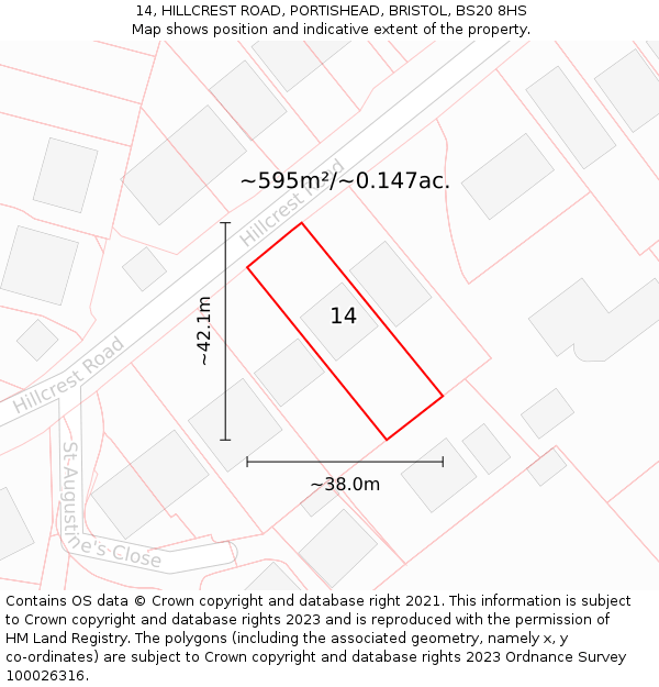 14, HILLCREST ROAD, PORTISHEAD, BRISTOL, BS20 8HS: Plot and title map