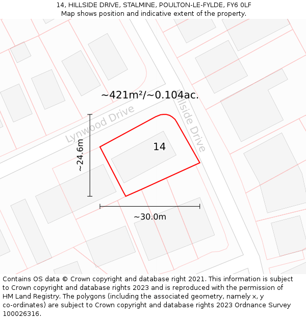 14, HILLSIDE DRIVE, STALMINE, POULTON-LE-FYLDE, FY6 0LF: Plot and title map