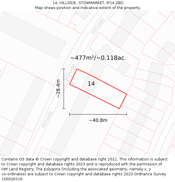 14, HILLSIDE, STOWMARKET, IP14 2BD: Plot and title map