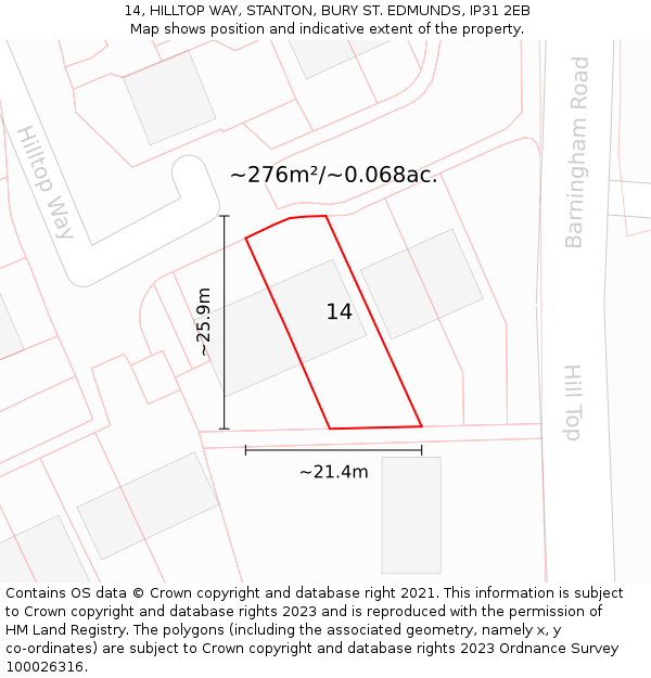 14, HILLTOP WAY, STANTON, BURY ST. EDMUNDS, IP31 2EB: Plot and title map