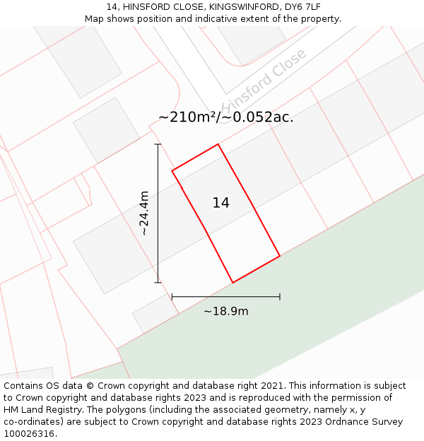 14, HINSFORD CLOSE, KINGSWINFORD, DY6 7LF: Plot and title map