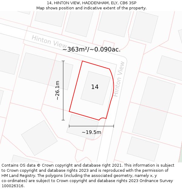 14, HINTON VIEW, HADDENHAM, ELY, CB6 3SP: Plot and title map