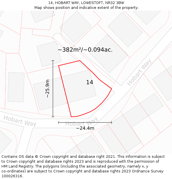 14, HOBART WAY, LOWESTOFT, NR32 3BW: Plot and title map