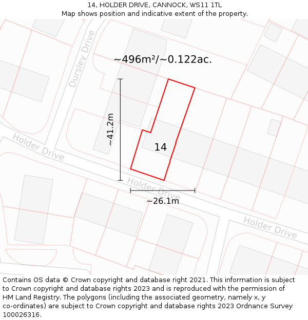 14, HOLDER DRIVE, CANNOCK, WS11 1TL: Plot and title map