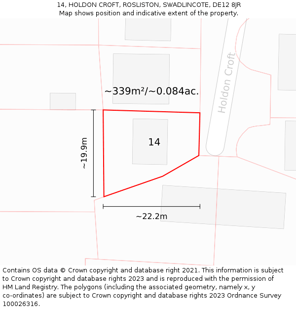 14, HOLDON CROFT, ROSLISTON, SWADLINCOTE, DE12 8JR: Plot and title map