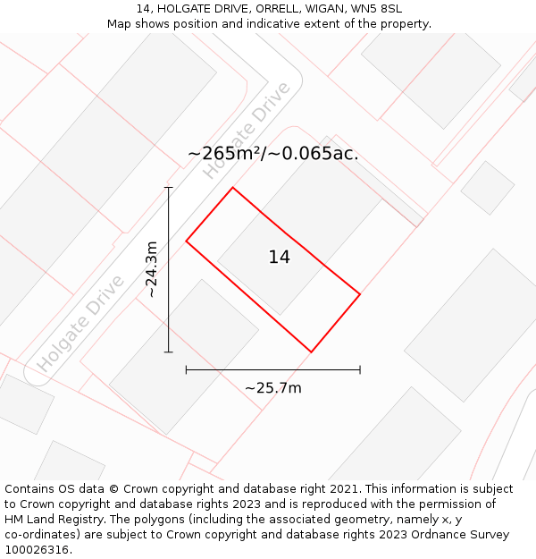 14, HOLGATE DRIVE, ORRELL, WIGAN, WN5 8SL: Plot and title map