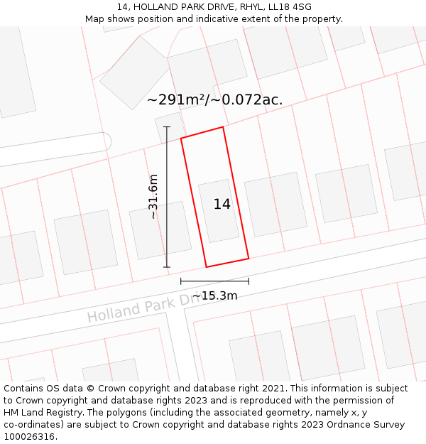 14, HOLLAND PARK DRIVE, RHYL, LL18 4SG: Plot and title map