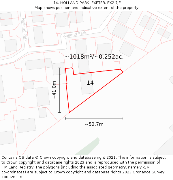 14, HOLLAND PARK, EXETER, EX2 7JE: Plot and title map