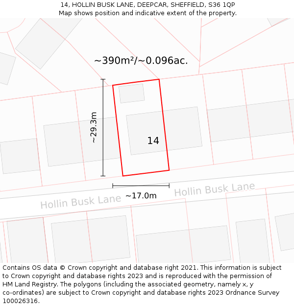 14, HOLLIN BUSK LANE, DEEPCAR, SHEFFIELD, S36 1QP: Plot and title map