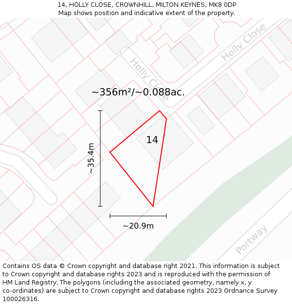 14, HOLLY CLOSE, CROWNHILL, MILTON KEYNES, MK8 0DP: Plot and title map