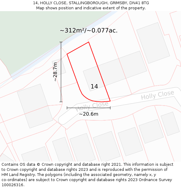 14, HOLLY CLOSE, STALLINGBOROUGH, GRIMSBY, DN41 8TG: Plot and title map