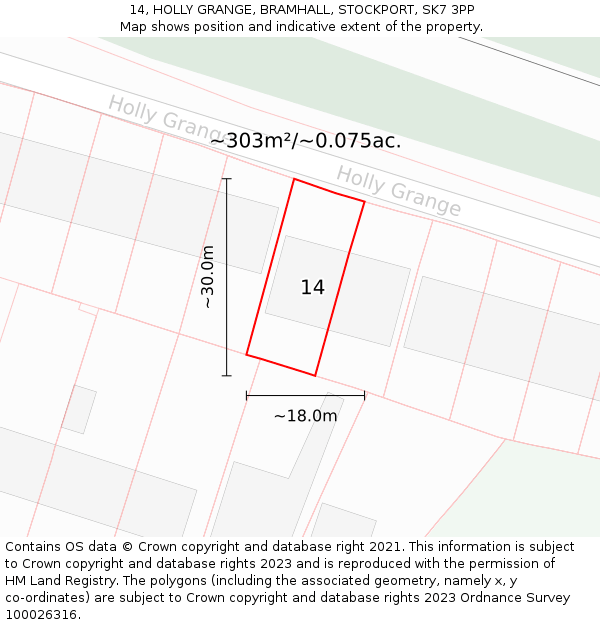 14, HOLLY GRANGE, BRAMHALL, STOCKPORT, SK7 3PP: Plot and title map