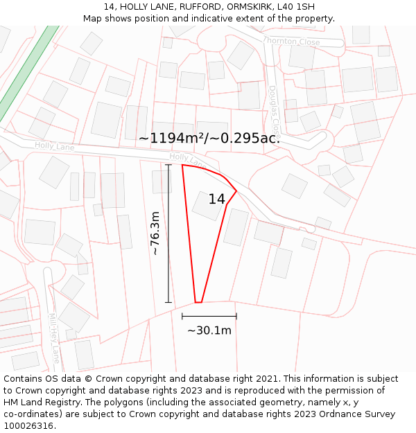 14, HOLLY LANE, RUFFORD, ORMSKIRK, L40 1SH: Plot and title map