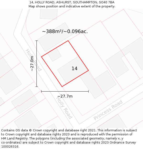 14, HOLLY ROAD, ASHURST, SOUTHAMPTON, SO40 7BA: Plot and title map