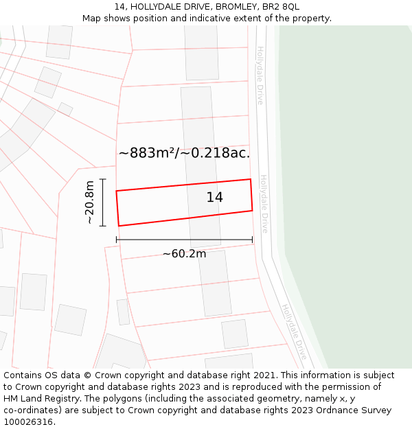 14, HOLLYDALE DRIVE, BROMLEY, BR2 8QL: Plot and title map